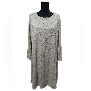 Brittany Black Beige Lace Floral Dress